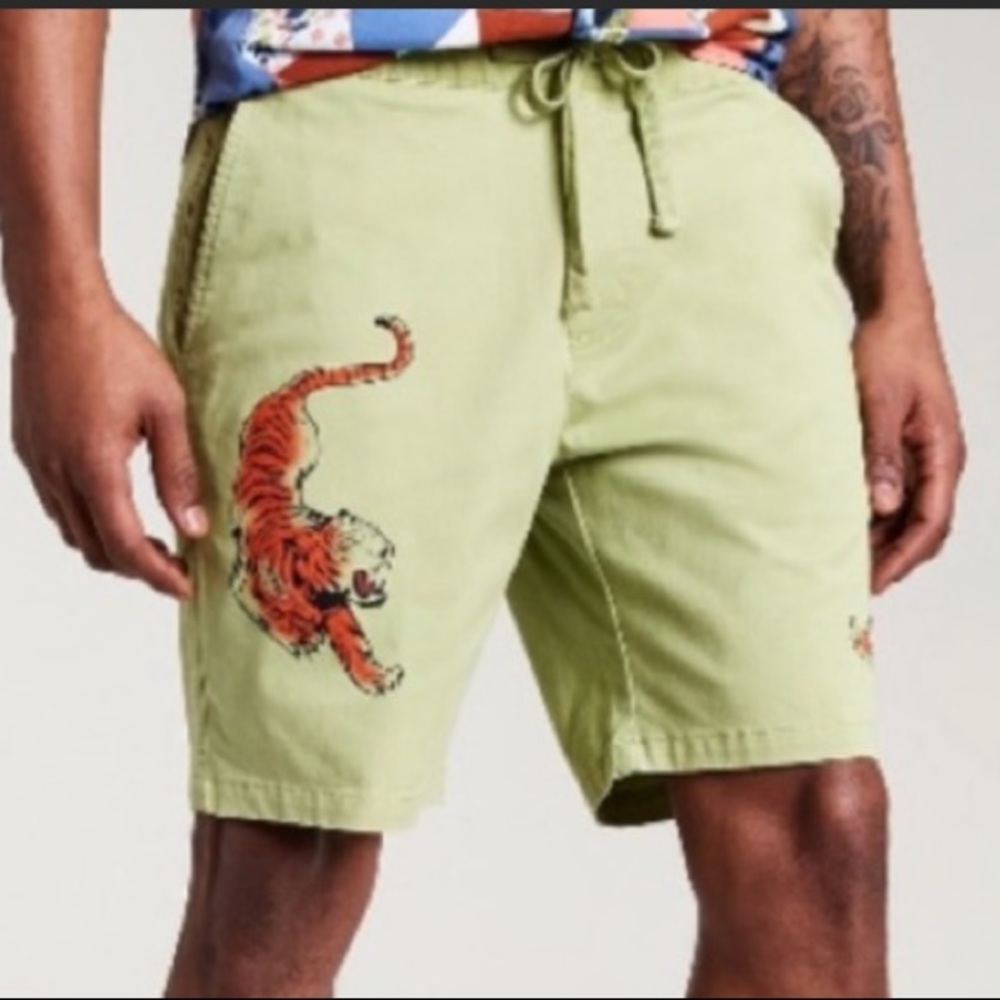 Sun + Stone Green Men’s Tiger Print Shorts